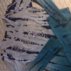Urban X, Tie Dyed Look, Crew Neck, Long Sleeve, Lace Underlay, Size XL, EUC